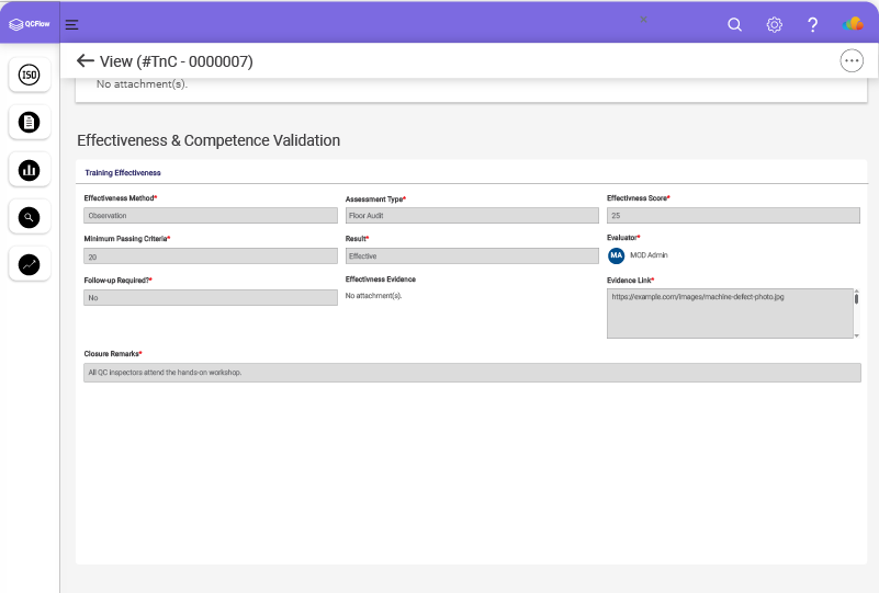 Effectiveness verification across workflows