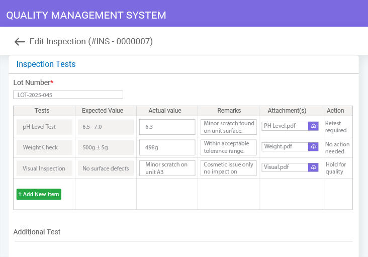 Configurable Inspection Setup