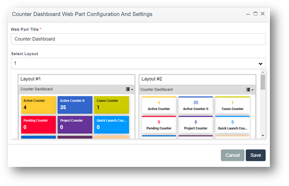 Counter Dashboard Web part Configuration